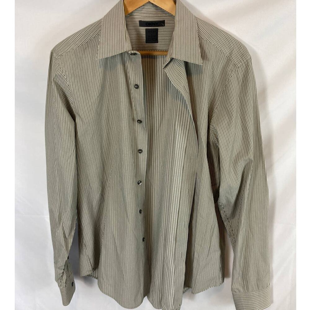 DKNY Slim Fit Striped Dress Shirt Size L 16 34/35